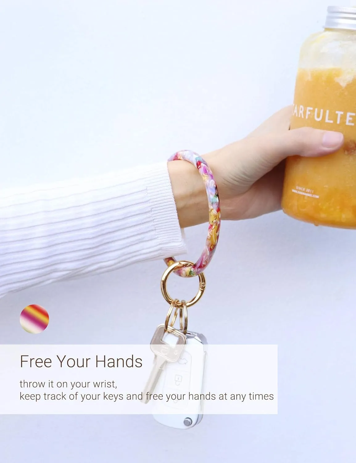 Mymazn Key Ring Bracelet Wristlet Keychain Bangle Keyring for Women, Acetate Round Key Chain