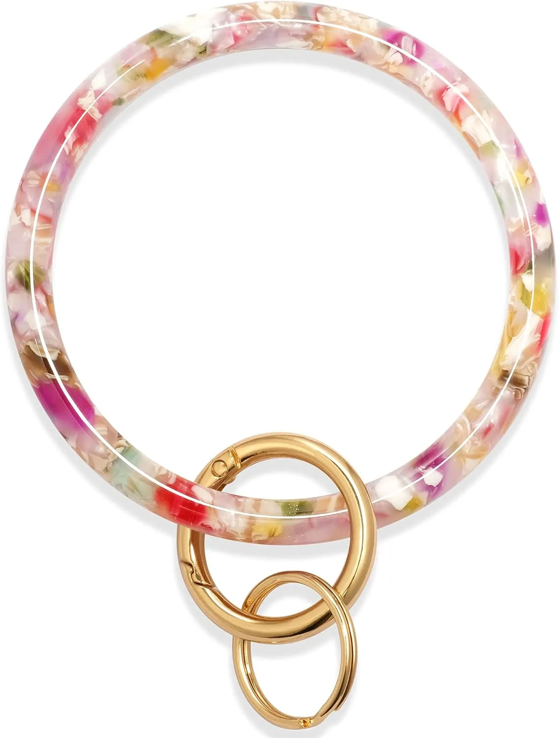 Mymazn Key Ring Bracelet Wristlet Keychain Bangle Keyring for Women, Acetate Round Key Chain