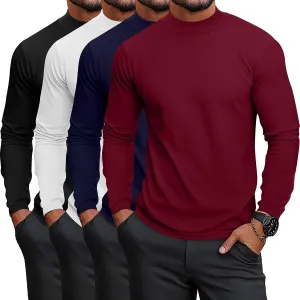 Neer 4 Pack Men's Mock Neck Shirts, Long Sleeve Turtleneck Pullover Tops Slim Fit Casual T Shirts Lightweight Basic Sweaters