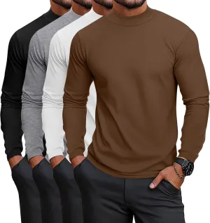 Neer 4 Pack Men's Mock Neck Shirts, Long Sleeve Turtleneck Pullover Tops Slim Fit Casual T Shirts Lightweight Basic Sweaters