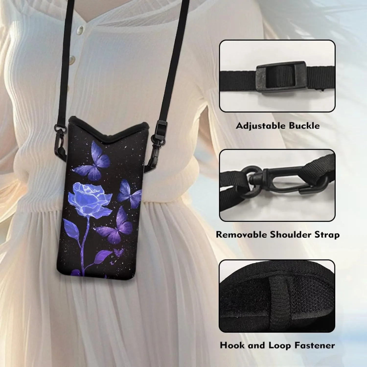 Neoprene Small Crossbody Bag with Adjustable Strap Water-Resistant Portable Cellphone Pouch for Travel, Outings