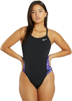 Nike Women's Hydrastrong Multi Print Splice Racerback One Piece Swimsuit Court Purple, 38