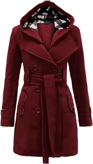NOROZE Womens Check Hood Plus Size Duffle Coat