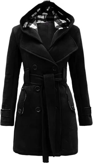 NOROZE Womens Check Hood Plus Size Duffle Coat