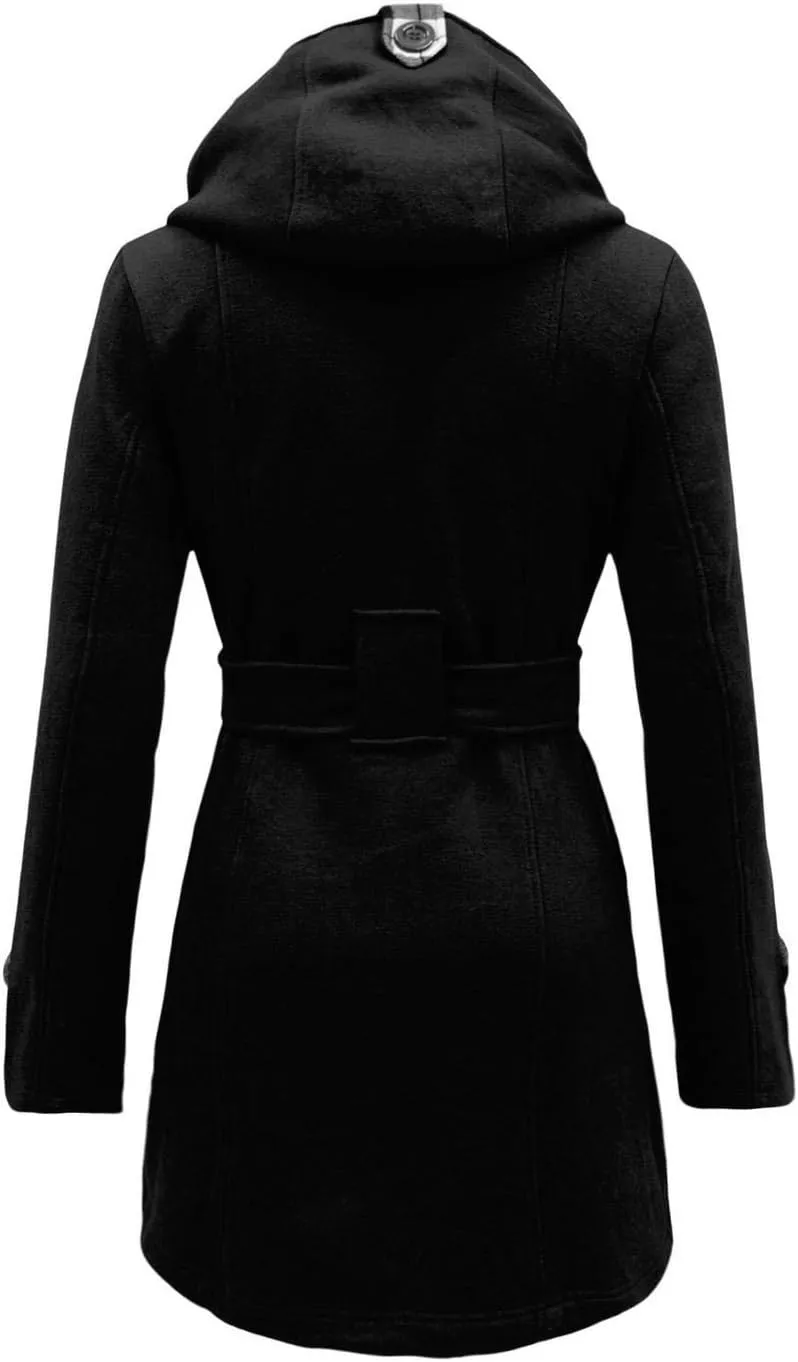 NOROZE Womens Check Hood Plus Size Duffle Coat