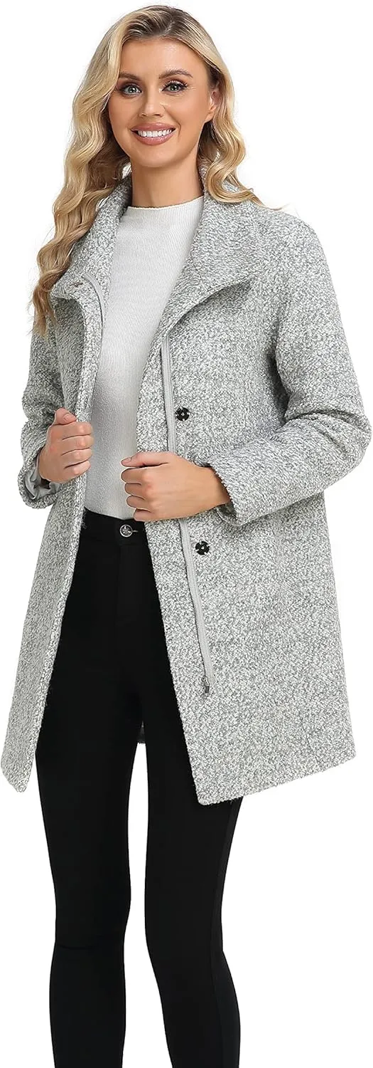 ODCOCD Women's Elegant Solid Color Mid-Length Thicken Warm Wool Blend Coat