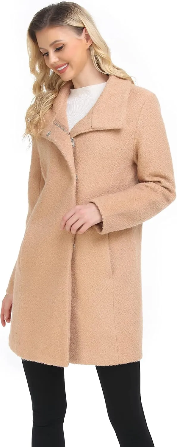 ODCOCD Women's Elegant Solid Color Mid-Length Thicken Warm Wool Blend Coat