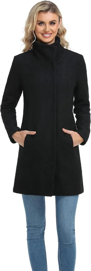 ODCOCD Women's Elegant Solid Color Mid-Length Thicken Warm Wool Blend Coat