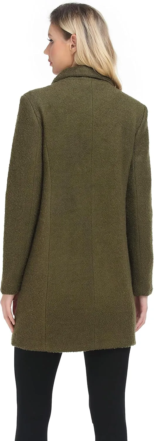 ODCOCD Women's Elegant Solid Color Mid-Length Thicken Warm Wool Blend Coat