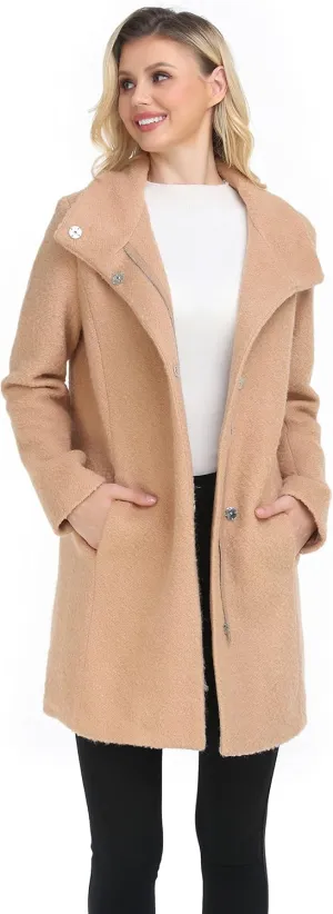 ODCOCD Women's Elegant Solid Color Mid-Length Thicken Warm Wool Blend Coat