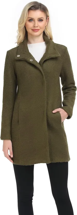 ODCOCD Women's Elegant Solid Color Mid-Length Thicken Warm Wool Blend Coat