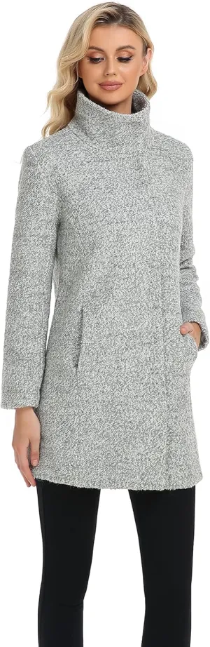 ODCOCD Women's Elegant Solid Color Mid-Length Thicken Warm Wool Blend Coat