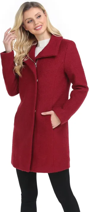 ODCOCD Women's Elegant Solid Color Mid-Length Thicken Warm Wool Blend Coat