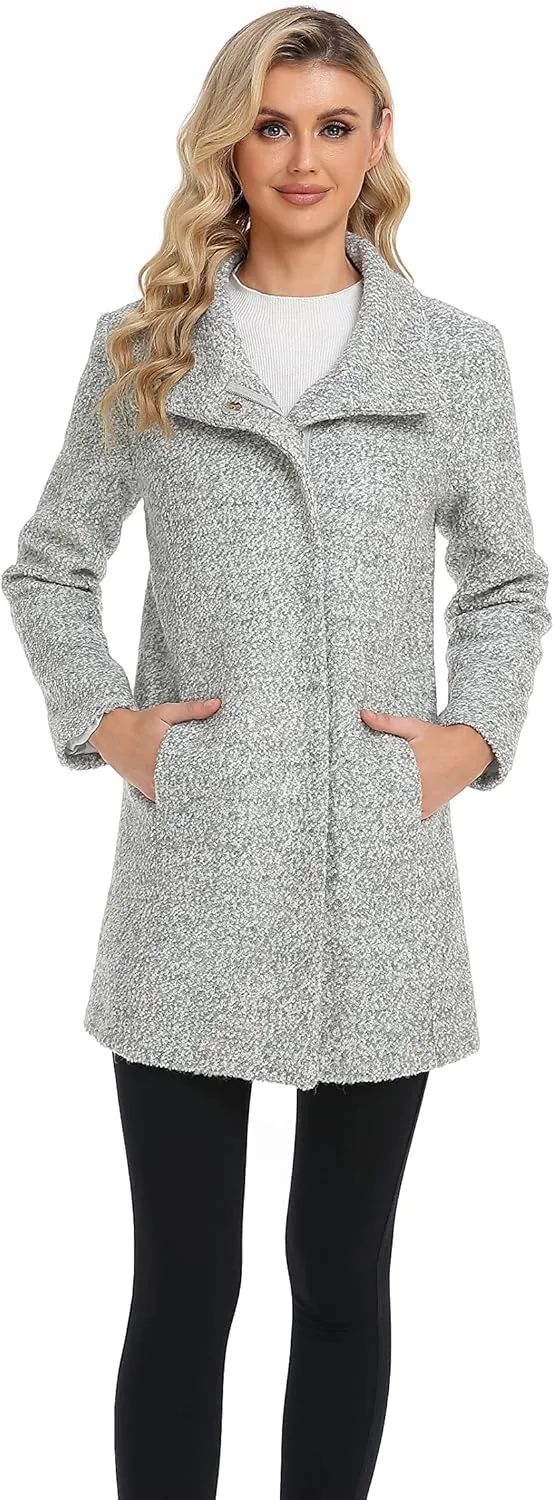 ODCOCD Women's Elegant Solid Color Mid-Length Thicken Warm Wool Blend Coat
