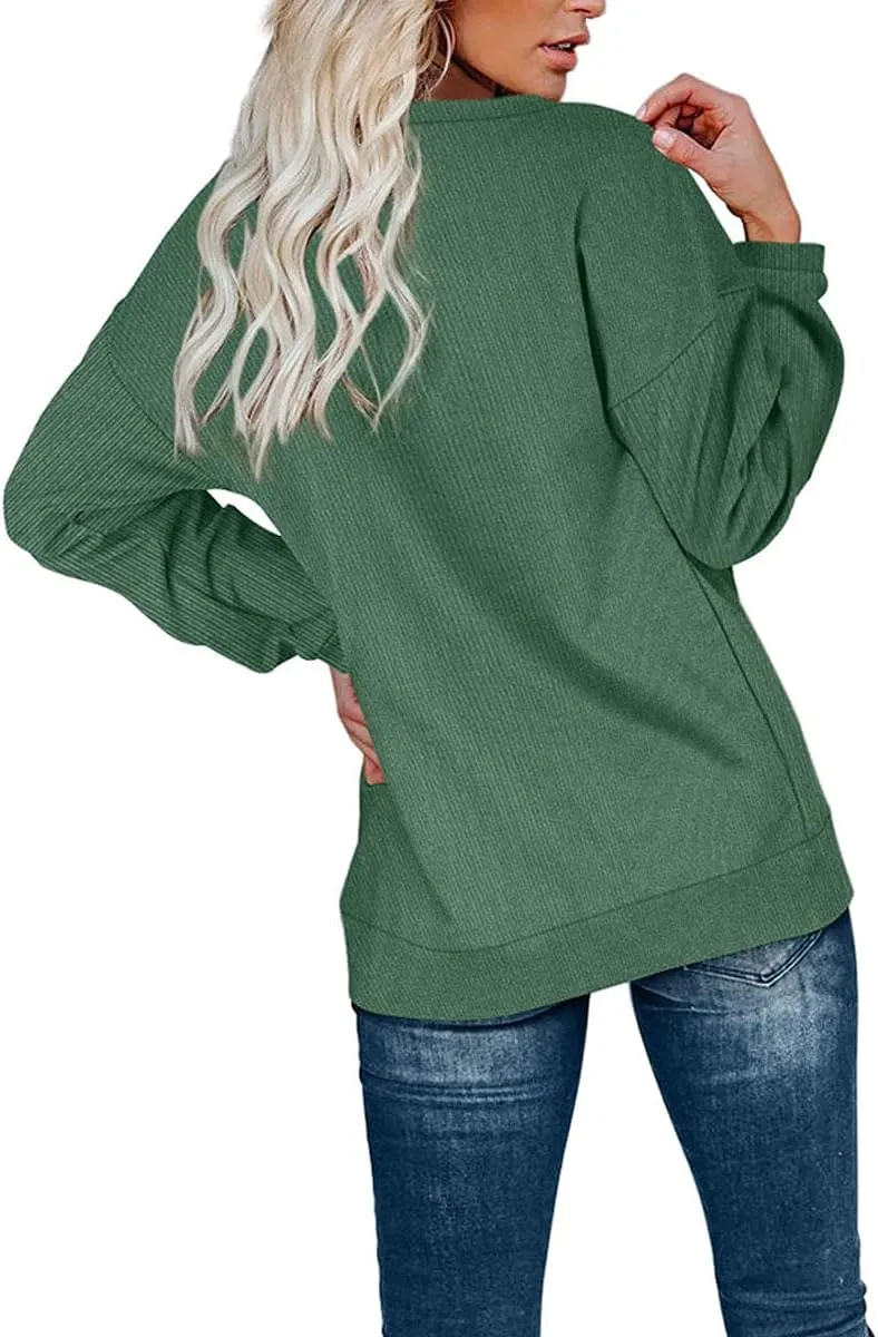 OFEEFAN Womens Casual Sweatshirts Henley Button Up Long Sleeve Tunic Tops