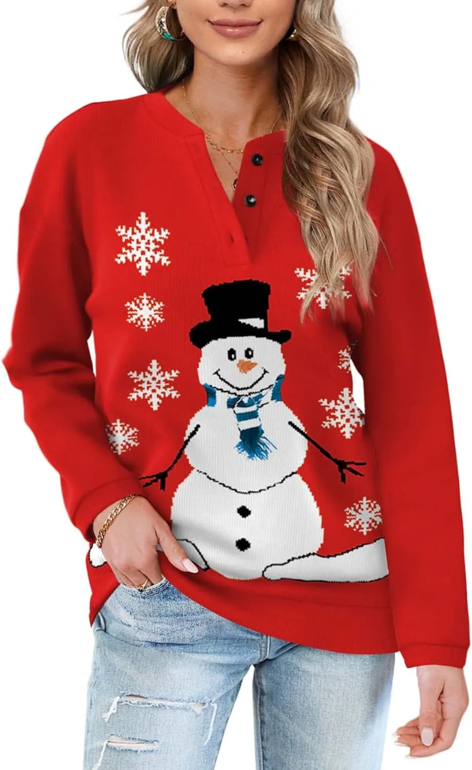 OFEEFAN Womens Casual Sweatshirts Henley Button Up Long Sleeve Tunic Tops