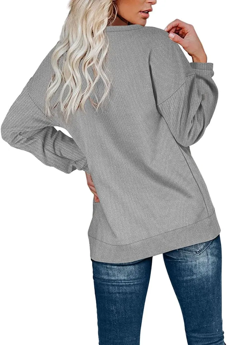 OFEEFAN Womens Casual Sweatshirts Henley Button Up Long Sleeve Tunic Tops
