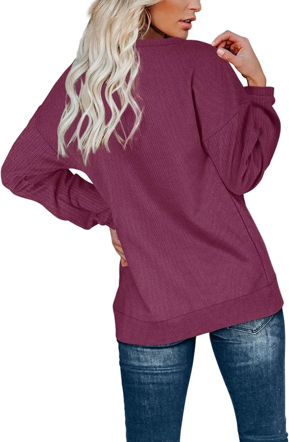OFEEFAN Womens Casual Sweatshirts Henley Button Up Long Sleeve Tunic Tops