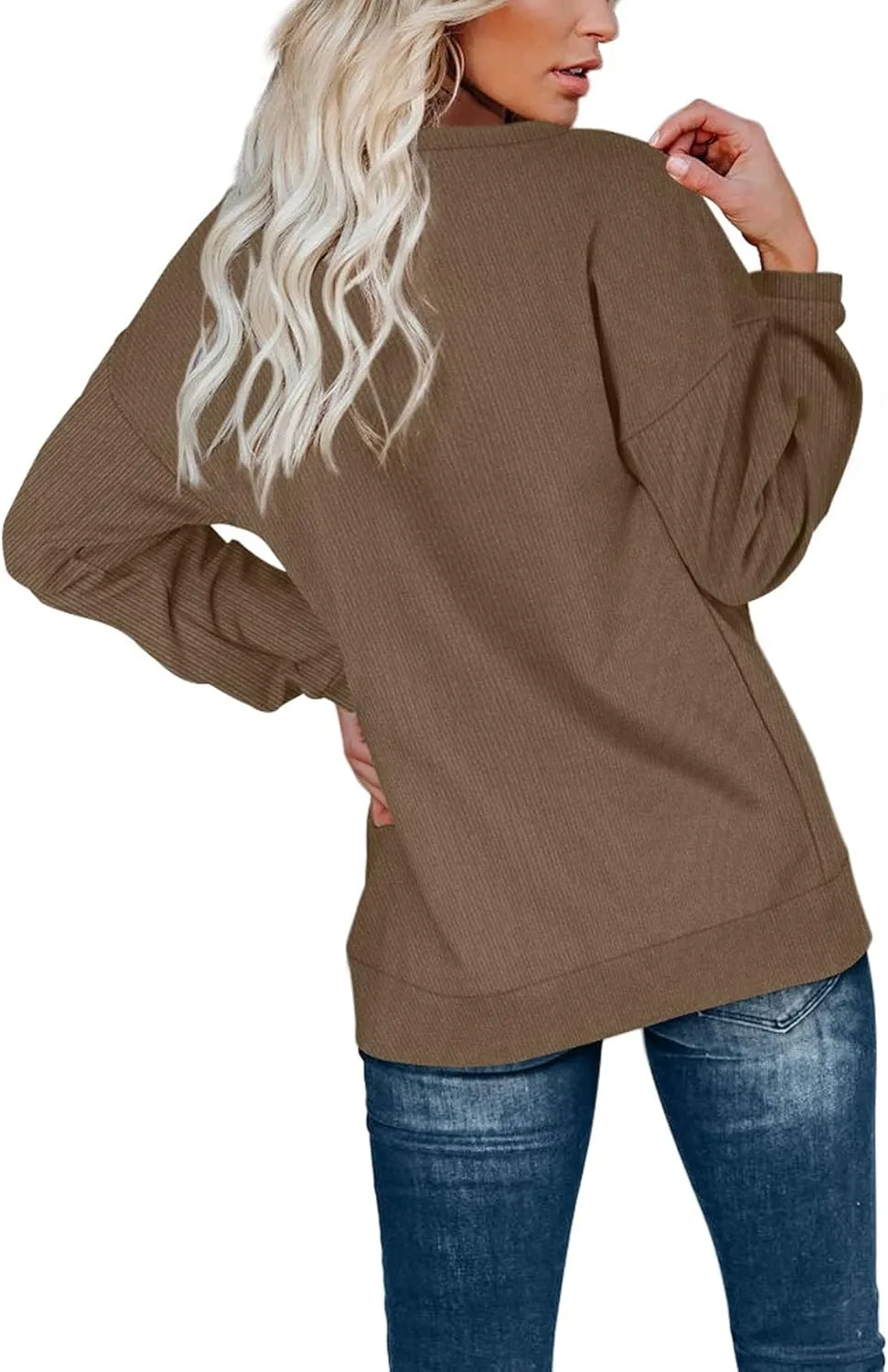 OFEEFAN Womens Casual Sweatshirts Henley Button Up Long Sleeve Tunic Tops