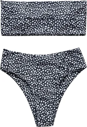 OMKAGI Women's 2 Pieces Bandeau Bikini Swimsuits Off Shoulder High Waist Bathing Suit High Cut