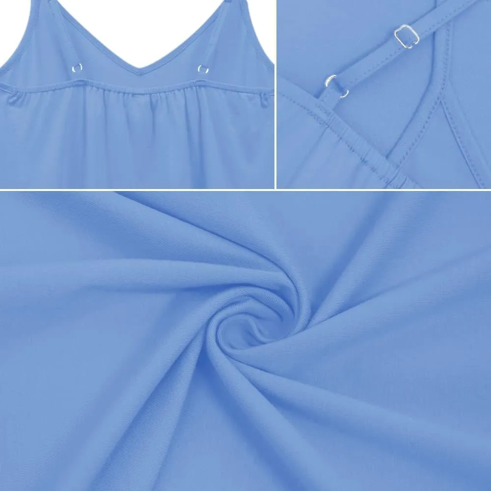 OMSJ Women's Spaghetti Strap Tank Tops V Neck Sleeveless Summer Loose Fit Shirts