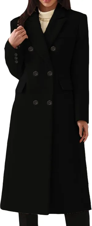 OMZIN Women Casual Elegant Long Pea Coat Wool Blend Soft Fashion Jacket Long Sleeve Lapel Jacket