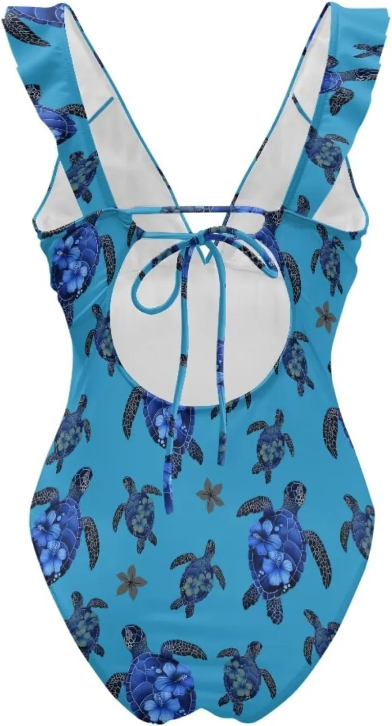 One Piece Animal Print Swimsuits Tummy Control Bathing Suit Low Back Swimsuit V Neck Sport Swimwear