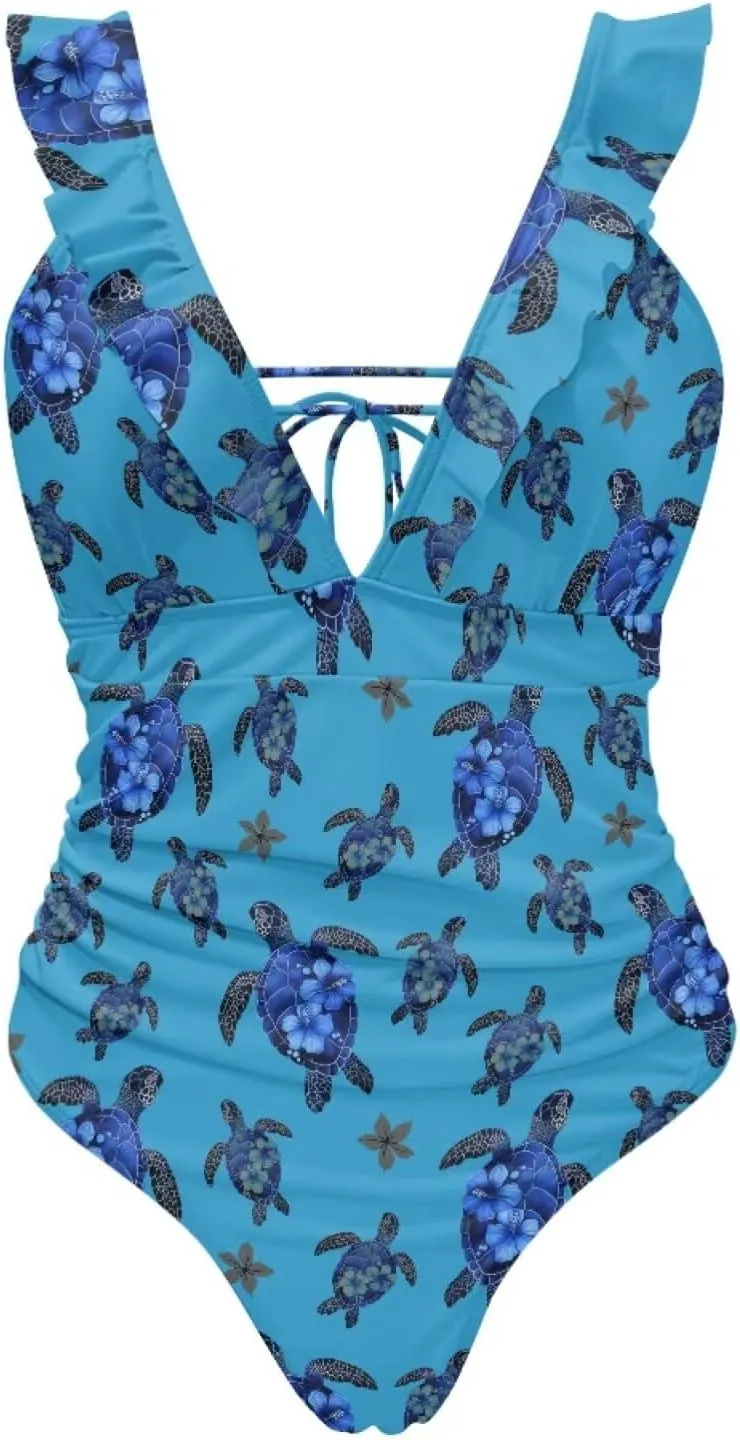 One Piece Animal Print Swimsuits Tummy Control Bathing Suit Low Back Swimsuit V Neck Sport Swimwear
