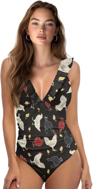 One Piece Animal Print Swimsuits Tummy Control Bathing Suit Low Back Swimsuit V Neck Sport Swimwear