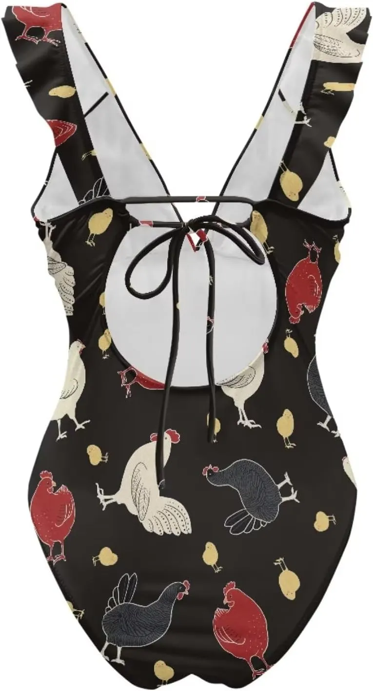 One Piece Animal Print Swimsuits Tummy Control Bathing Suit Low Back Swimsuit V Neck Sport Swimwear