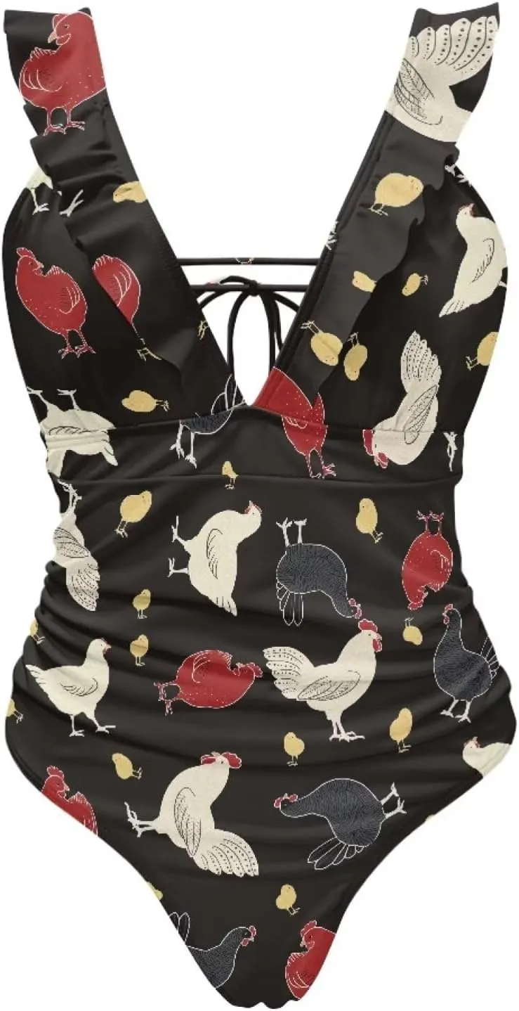 One Piece Animal Print Swimsuits Tummy Control Bathing Suit Low Back Swimsuit V Neck Sport Swimwear