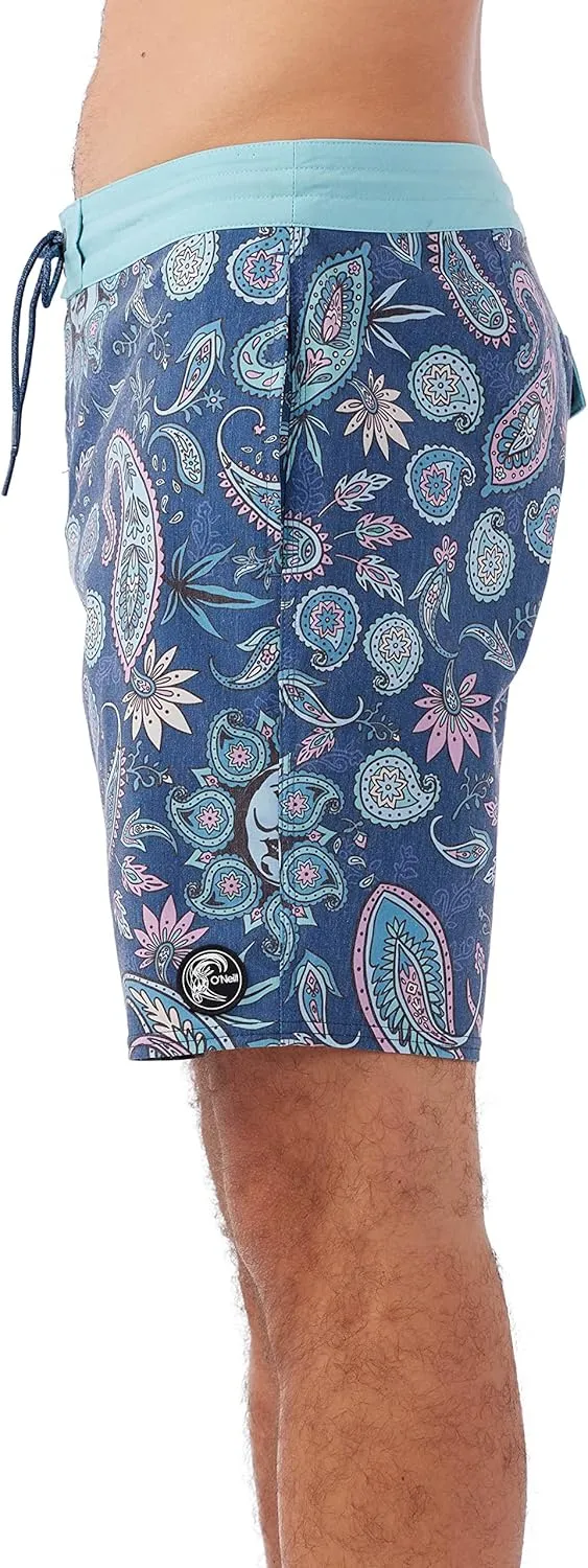 O'NEILL Men's 18 Inch Geo Print Boardshorts - Water Resistant Swim Trunks for Men with Quick Dry Stretch Fabric and Pockets
