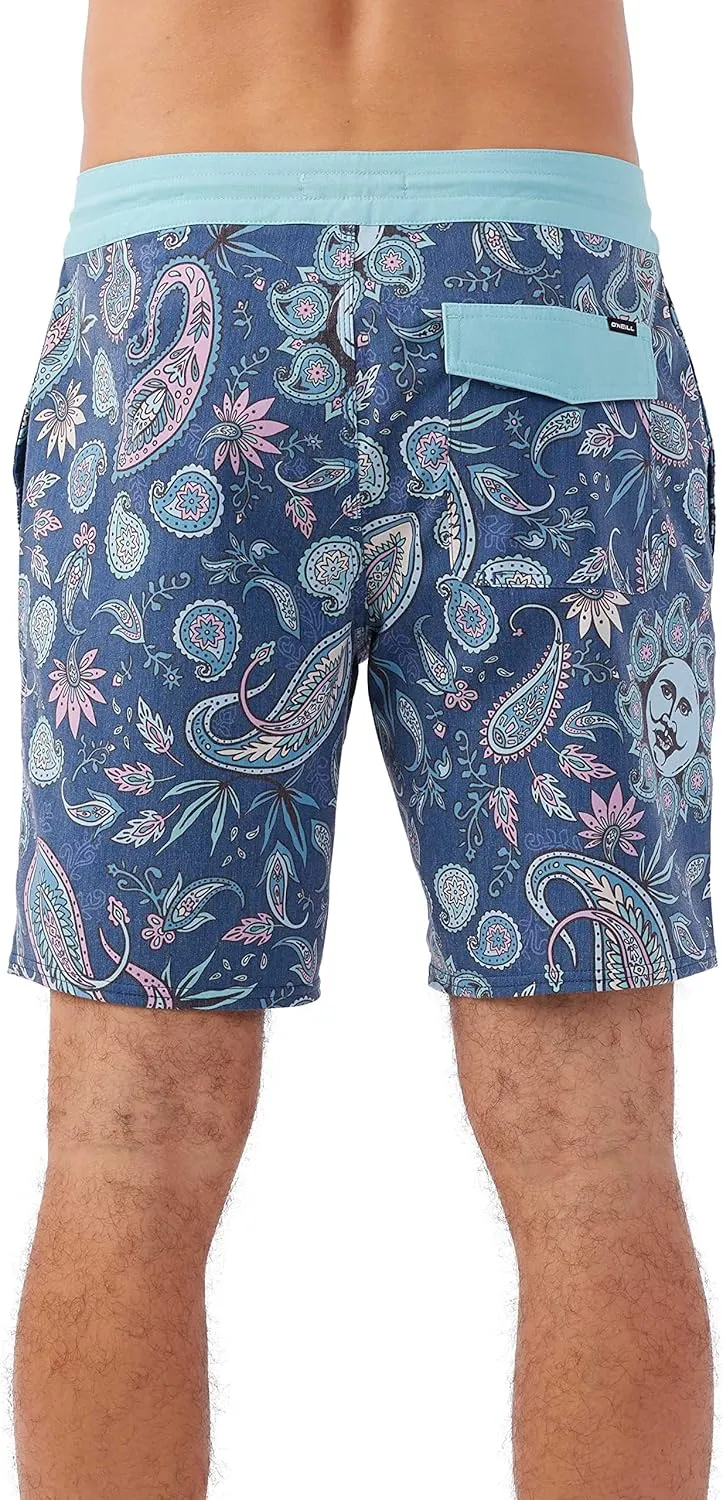 O'NEILL Men's 18 Inch Geo Print Boardshorts - Water Resistant Swim Trunks for Men with Quick Dry Stretch Fabric and Pockets