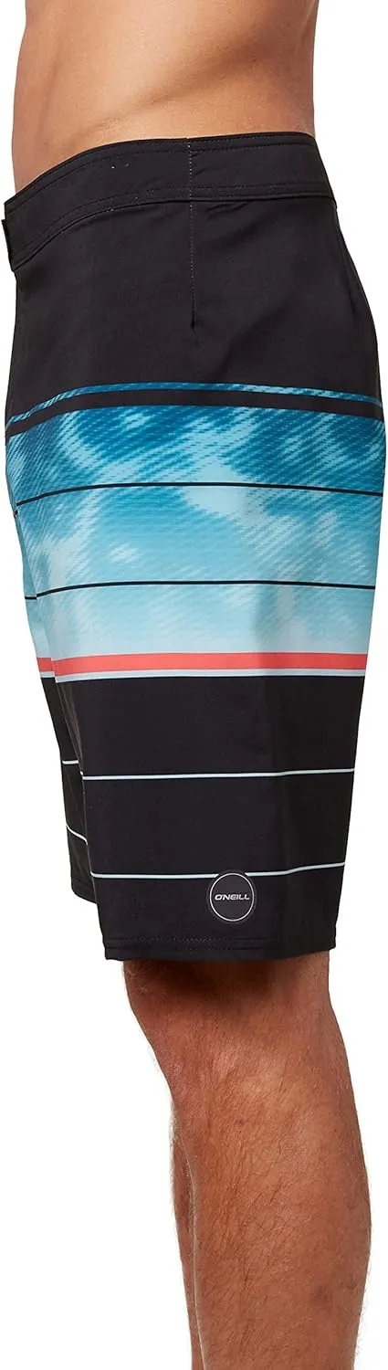 O'NEILL Men's 20 Inch Stripe Boardshorts - Water Resistant Swim Trunks for Men with Quick Dry Stretch Fabric and Pockets