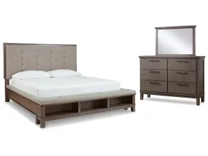 (Online Special Price) Hallanden King Panel Bedroom Set with Storage, Dresser and Mirror
