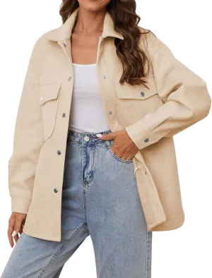 OSTOO Women's 2025 Oversized Lightweight Long Sleeves Shacket Jacket Button Down Wool Blend Coats with Pockets