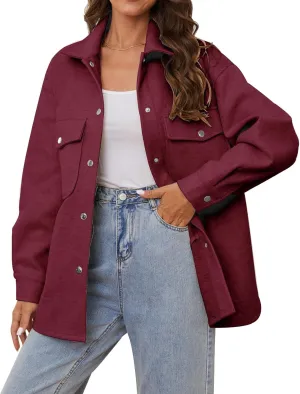 OSTOO Women's 2025 Oversized Lightweight Long Sleeves Shacket Jacket Button Down Wool Blend Coats with Pockets