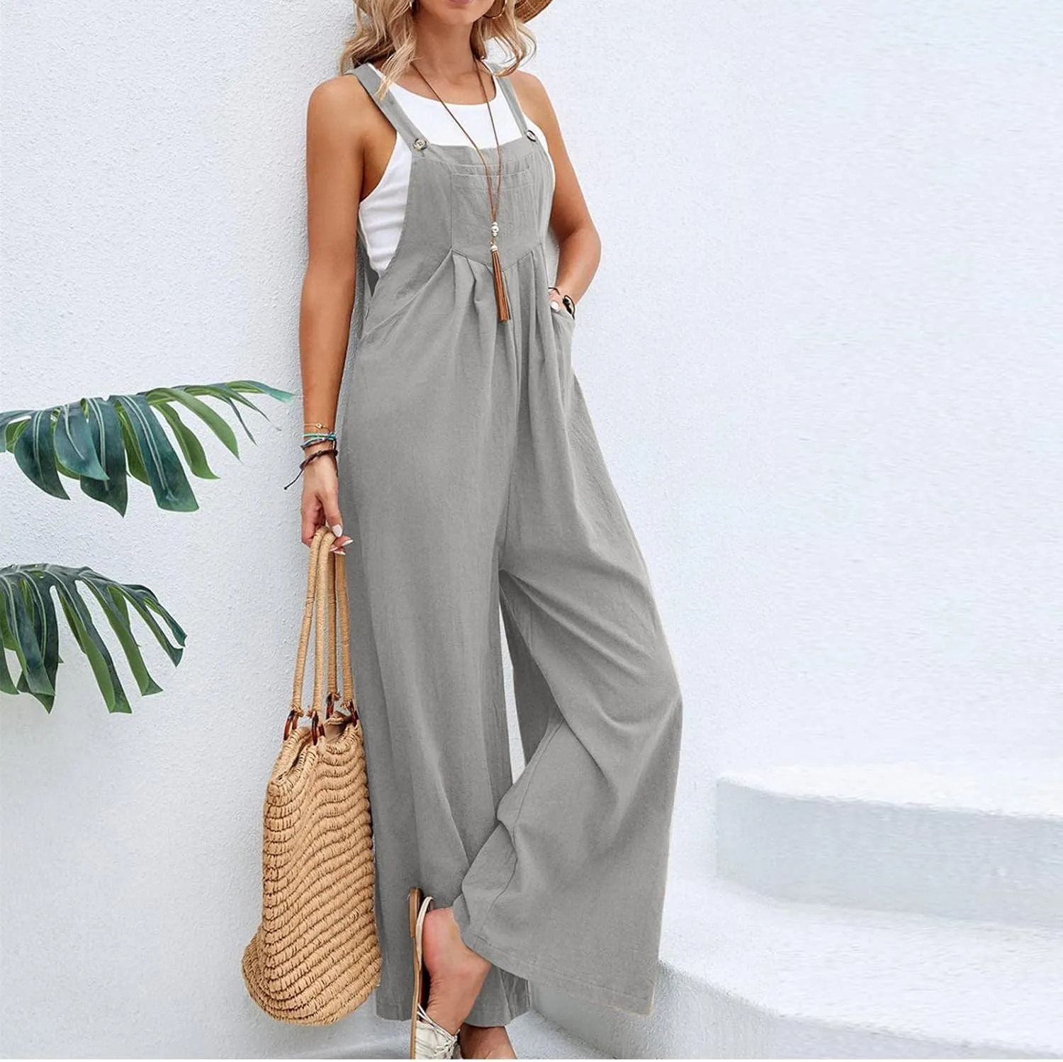 Overalls for Women Wide Leg Jumpsuit Summer Casual Loose Bib Overalls Palazzo Pants Rompers 2025