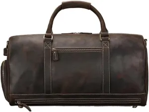 Overnight Weekend Gym Carry On Luggage Bag for Men Travel Tote Duffel Waterproof Vintage Genuine Leather