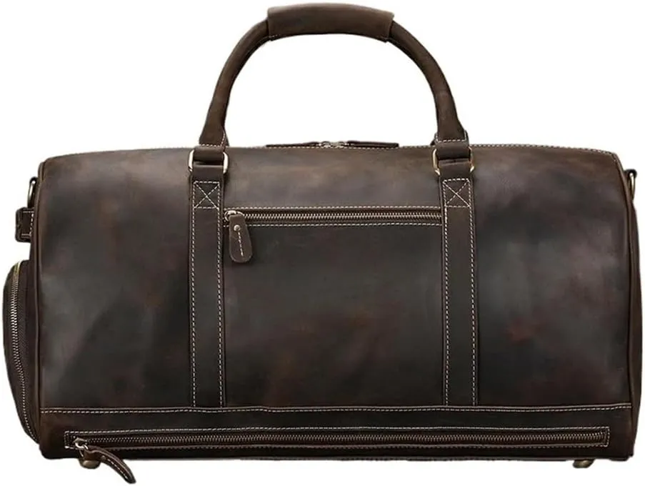 Overnight Weekend Gym Carry On Luggage Bag for Men Travel Tote Duffel Waterproof Vintage Genuine Leather