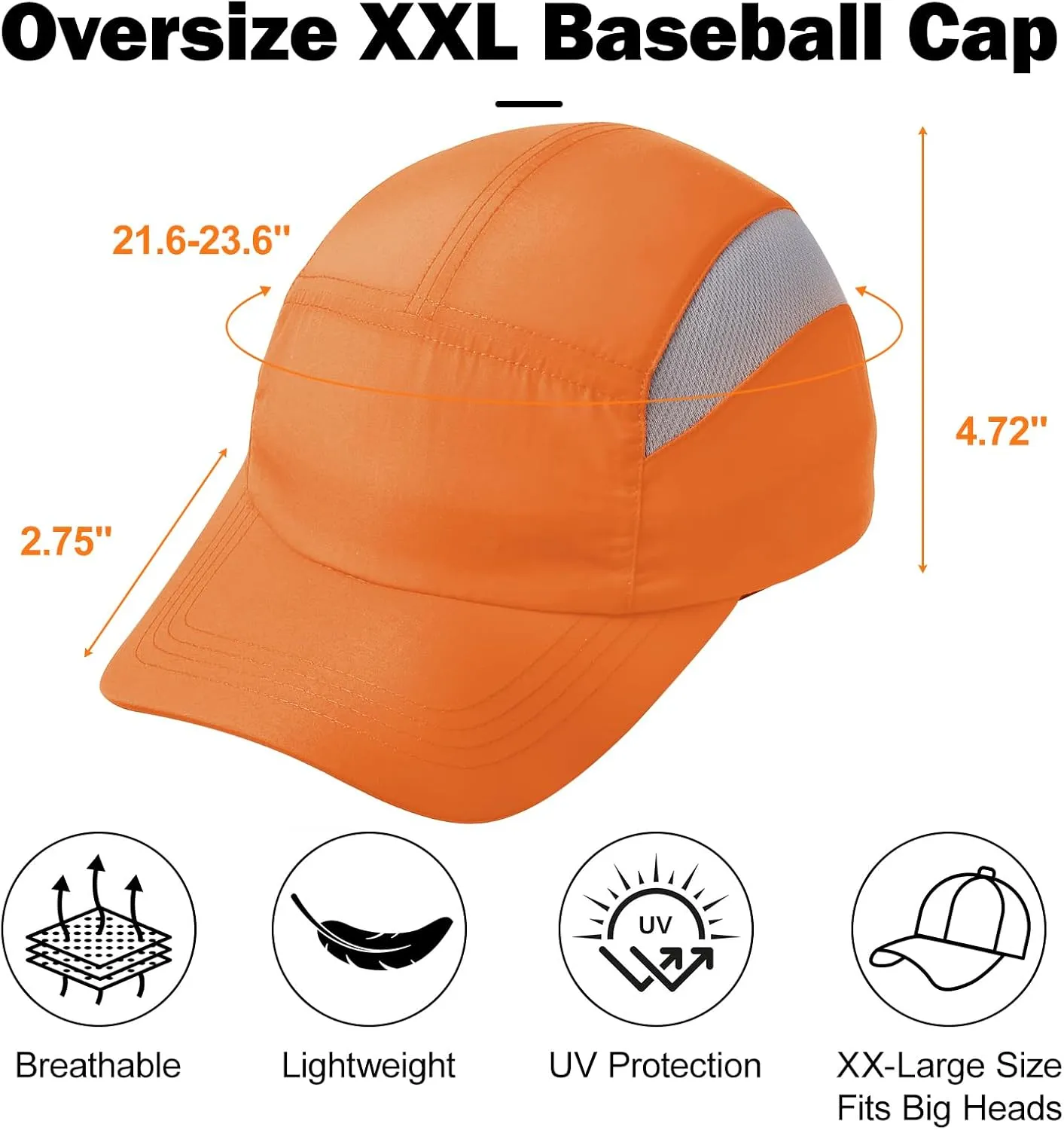 Oversize L/XL/XXL Men's Running Cap - Breathable Mesh Sports Cap for Big Heads - Waterproof & Quick Drying Snapback Hat