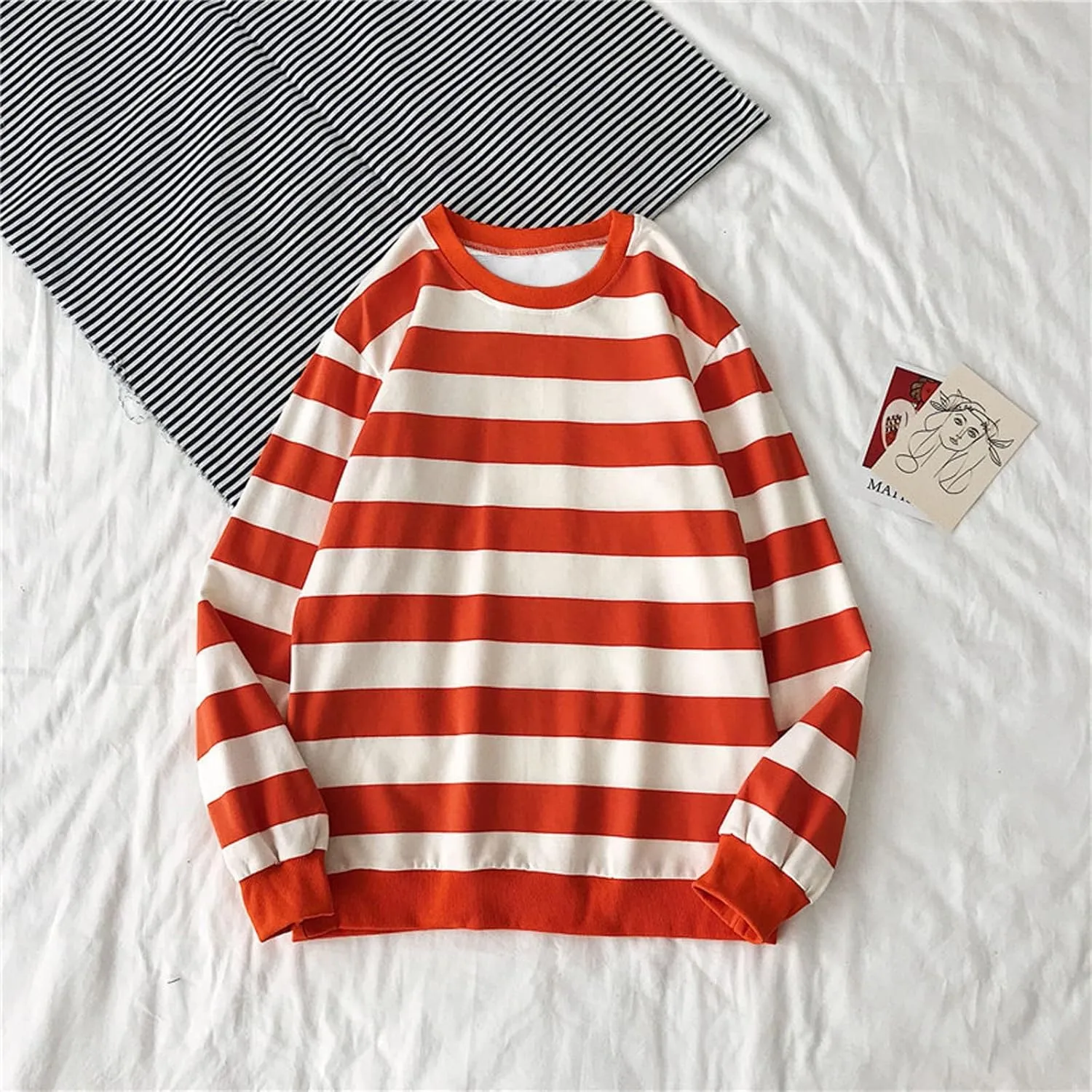 Oversized Sweatshirt Women Oversized for Women Top Orange and White Long Sleeve Y2K Top Fashion Fittted Sweatshirt
