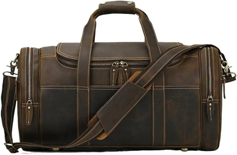 Oversized Travel Duffel Bag Waterproof Genuine Leather Weekend bag Weekender Overnight Carryon Hand Men's