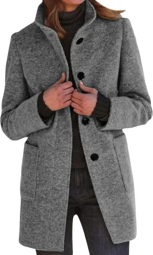 Oversized Trench Coats for Women Long Winter Wool Coat for Women Dressy Stand Collar Single Breasted Blazer Jackets Winter Classic Wool Blend Pea Coat Light Gray 5X-Large