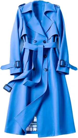 Ownwfeat Women Lace-Up Double Breasted Trench Long Coat