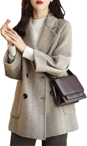 Ownwfeat Women Wool Coat Long Sleeve Office Lady Trench Coat