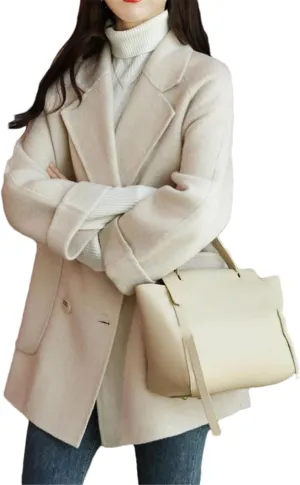 Ownwfeat Women Wool Coat Long Sleeve Office Lady Trench Coat