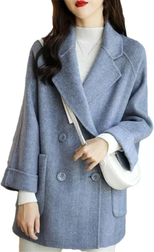 Ownwfeat Women Wool Coat Long Sleeve Office Lady Trench Coat