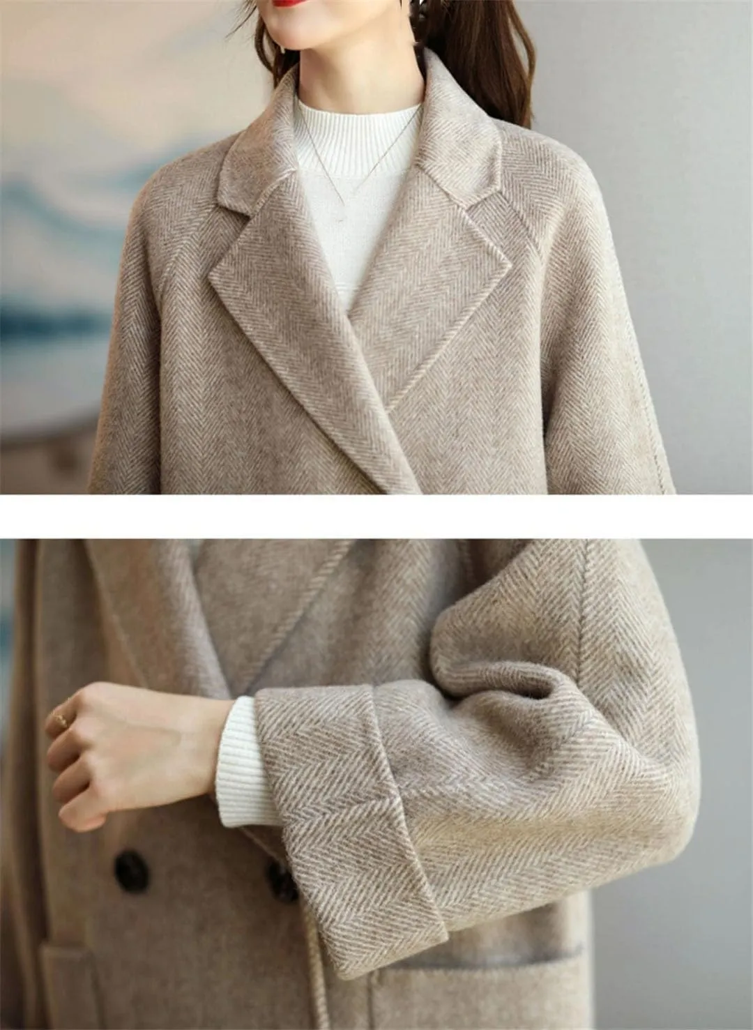 Ownwfeat Women Wool Coat Long Sleeve Office Lady Trench Coat