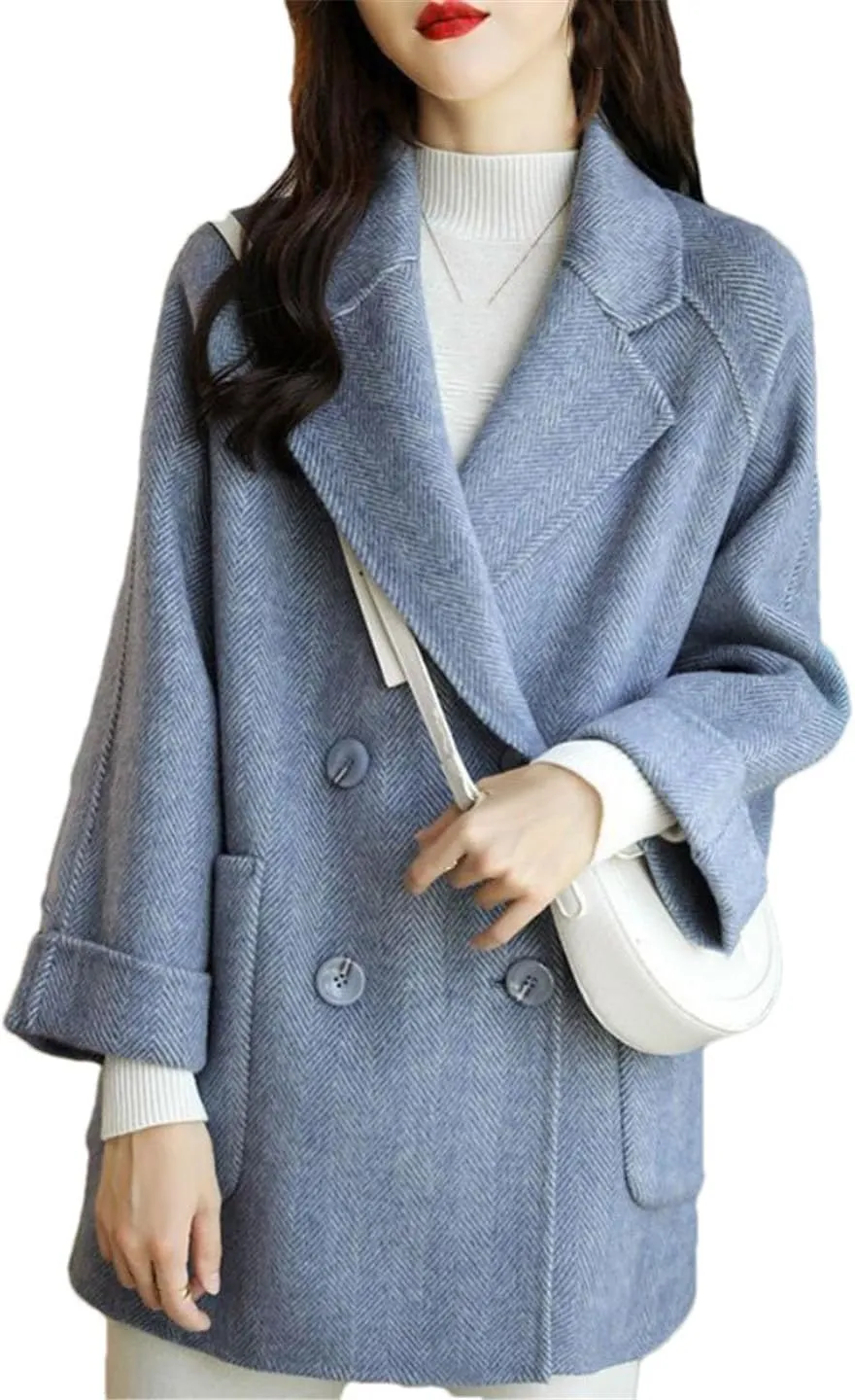Ownwfeat Women Wool Coat Long Sleeve Office Lady Trench Coat
